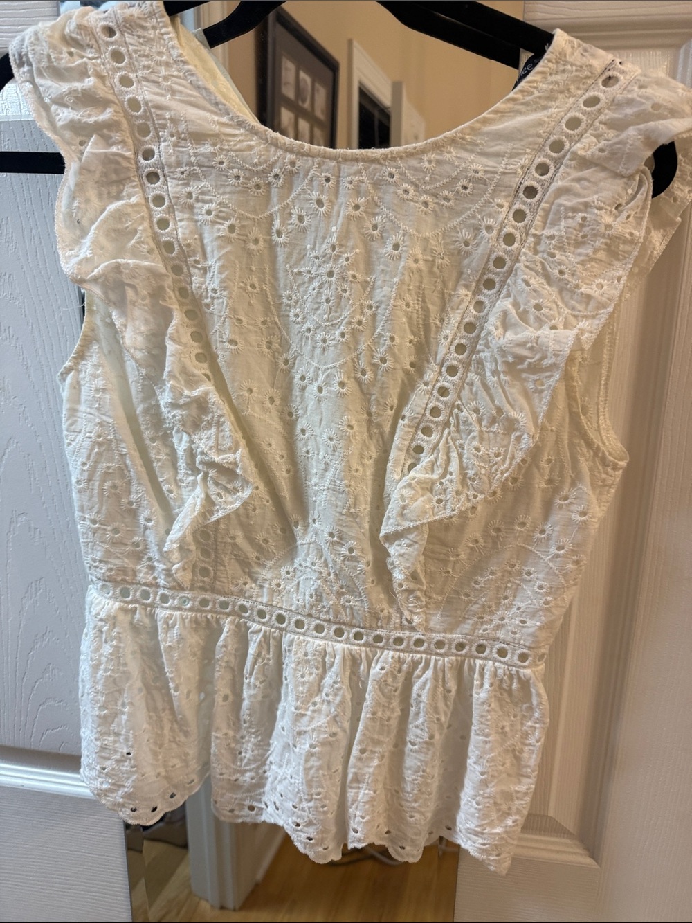 Simplee Apparel White Eyelet Ruffle Peplum Blouse